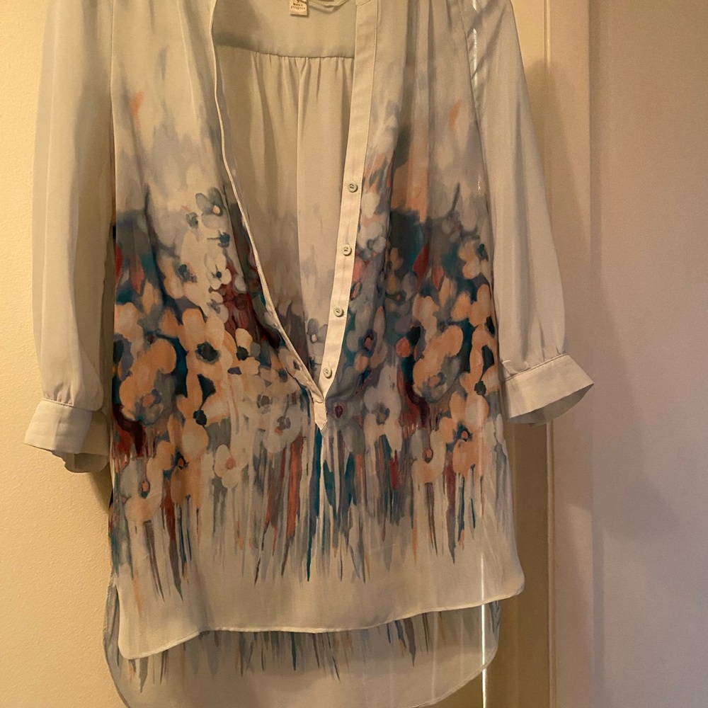 LC Lauren Conrad Sheer Floral Blouse - Teal, pink and Blue pattern